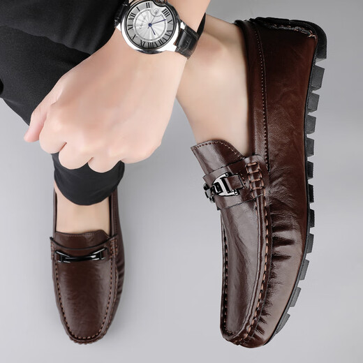Light luxury brand beanie shoes for men in summer new men's genuine leather business British style casual leather shoes daddy driving shoes 9921 brown 40
