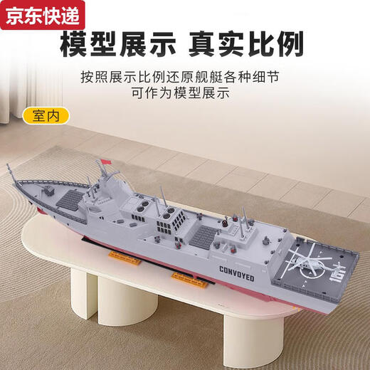 接运猫2025大马力水上电动遥控船玩具航空母舰军舰模型可下水潜水艇 南昌号-驱逐舰双电机输出-高度防 1组充电电池+遥控电池+充电线