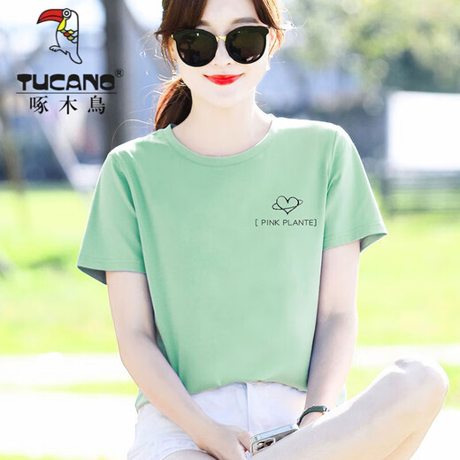 
Woodpecker Fashion Green Short-Sleeve T-shirt Women Loose Simple Letters Versatile T-shirt Summer 2025 New Top 9793 Mint Green_Short Sleeve L_(Suggested 105-120Jin[Jin equals 0.5 kg])