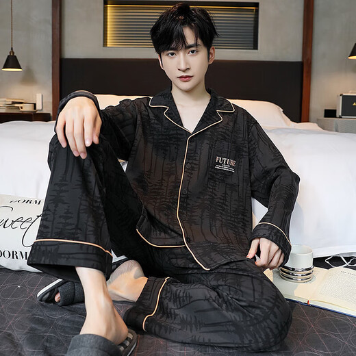 Sangqin pajamas men's spring and autumn large-size loose casual long-sleeved cardigan can be worn on the outside summer and winter home clothes OMM12004 L (recommended 100-130Jin [Jin equals 0.5 kg])