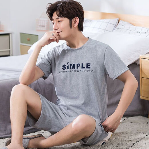 Mu Fengqing pajamas for men in summer cotton thin short sleeves plus fat plus size casual can wear men's youth home clothing suit 9928 [H series men's short-sleeved shorts suit] XL [Suggested 130-150Jin [Jin equals 0.5 kg]]