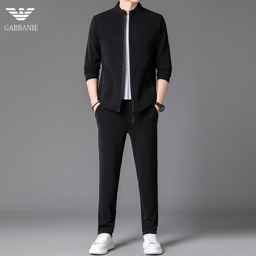 AX Armani Armani men's casual sports suit autumn and winter new thickened warm stand-up collar cardigan sweatshirt two-piece set GA/2319 black (stand-up collar single top) S 165/84A