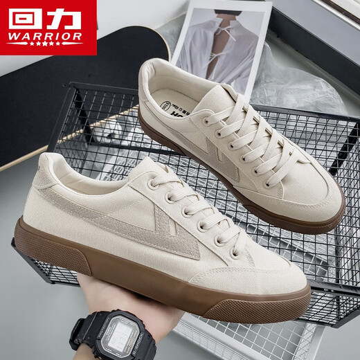 回力男鞋低帮帆布鞋2025夏季新款男士百搭休闲运动鞋舒适透气情侣板鞋 米/粽 39