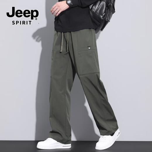 JEEP SPIRIT休闲裤男夏季薄款2025新款美式潮牌宽松直筒伞兵裤运动冲锋工装裤 9856军绿色 M （28-29码）体重95-110斤
