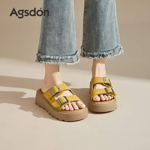 Agsdon Birken Slippers for Women's Summer New Thick Sole Heightening Slippers Retro Outdoor Fashion Sandals 452055 Yellow 37