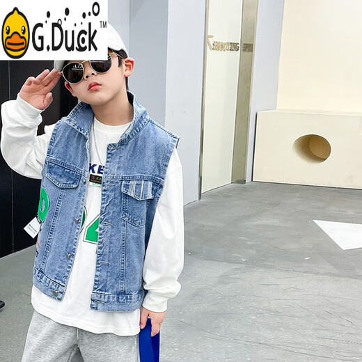 G.DUCKKIDS男童牛仔马甲春秋款2025新款儿童马夹背心中大童坎肩外套男孩衣服 蓝色(后背数字)单马甲 130 cm