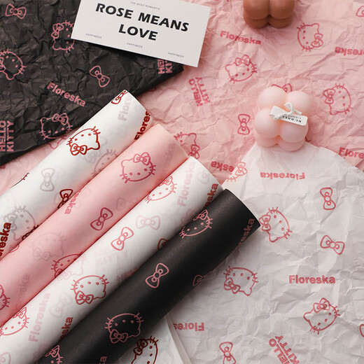 Chinese Valentine's Day hello kitty flower wrapping paper 38g small cat head printed Sydney paper lined with hand-kneaded paper Type B (10 sheets/Kate Meow Sydney paper) 50*70cm