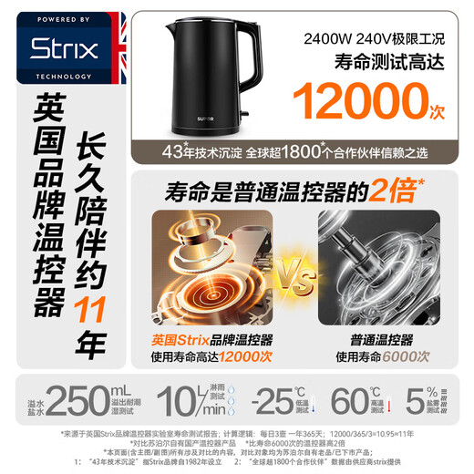 SUPOR electric kettle double-layer anti-scald kettle hot water kettle 1.7L large capacity all-steel seamless liner 304 stainless steel electric kettle SW-17J419