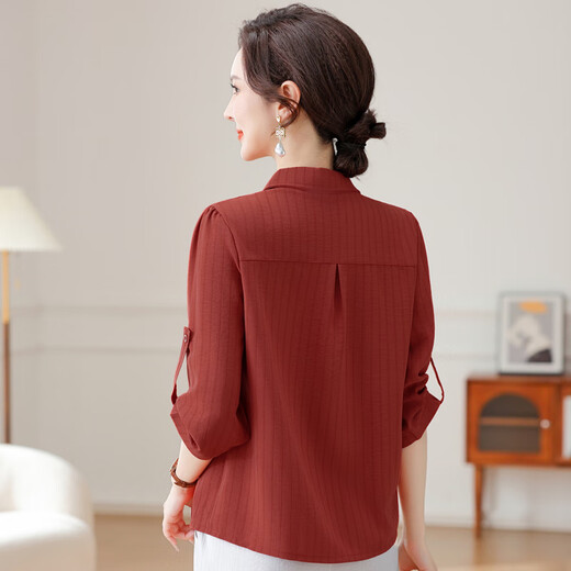 Xuanchun Guangdong Puning Women's Shirt Middle-aged Single Top Middle-aged Mom Spring and Summer Fashionable and Strong Sleeve Women 9856 Coffee XL (100-117Jin[Jin equals 0.5 kg])