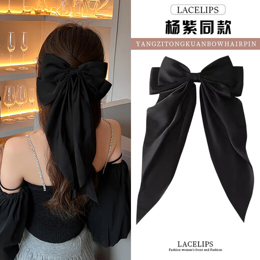 韩式新娘头饰红色缎面夸张大蝴蝶结发夹少女绑发发带新年装饰配饰 酒红色绸缎大蝴蝶结