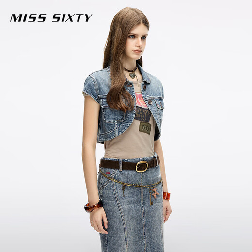 MISS SIXTY【Bella Hadid同款】2025秋季新款牛仔外套女盖袖短款 中蓝 M