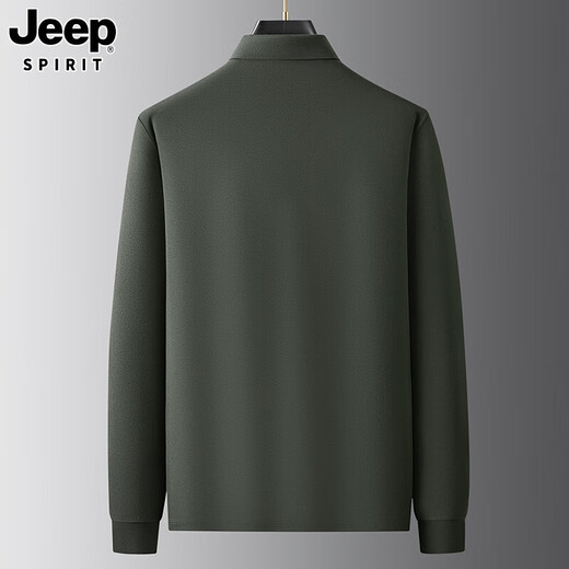 JEEP SPIRIT Jeep men's long-sleeved T-shirt autumn and winter new loose casual lapel T-shirt bottoming POLO shirt men's top Army Green XL
