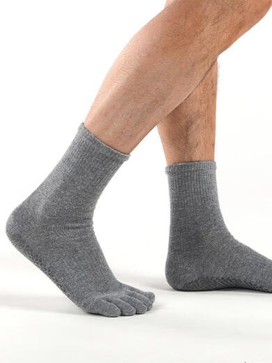 Men's yoga Pilates socks mid-calf five-finger non-slip socks running sports socks fitness floor socks mid-calf open toe socks blue