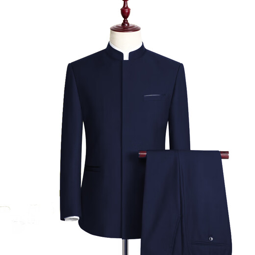 TPZBWG高端品牌中山装套装男士2025年新款中华立领西服中式唐装两件套 黑色 暗门襟 165A