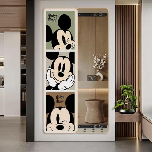 三栖虎米奇隐藏式全身推拉镜子装饰画挂画试衣壁画玄关隐形穿衣镜子 6198 30*120cm厚3.2默认左推拉圆角框