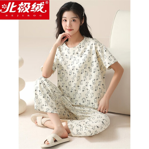 Arctic velvet (Bejirog) summer pajamas for women 2025 new short-sleeved cropped pants suit summer thin model women's cute cartoon home clothing short-sleeved cropped pants-679 XL Recommended 120-140Jin [Jin equals 0.5 kg]