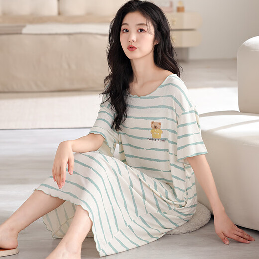 莫代尔凉感冰丝睡裙女士2025夏季新款带胸垫短袖卡通可爱睡衣休闲家居服 AM【13298】 XL