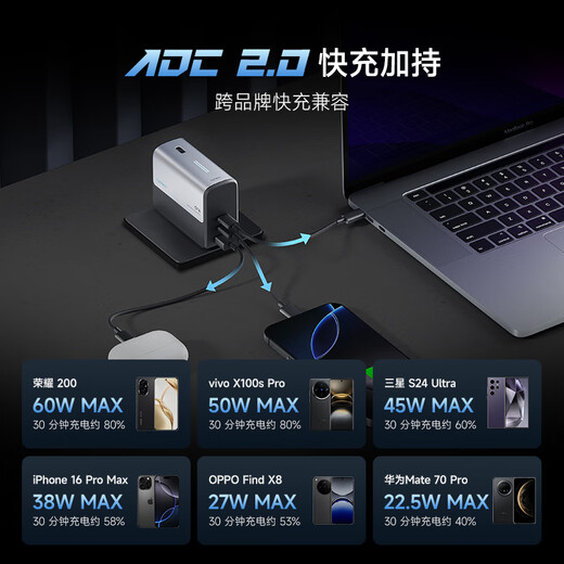 CUKTECH 3C certification can be used on airplanes 2-in-1 power bank CP16 power block 67W gallium nitride charger with plug suitable for notebook Apple 17/Xiaomi