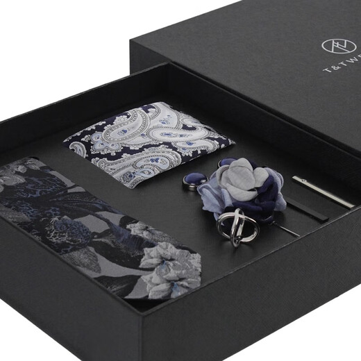 T&Twenties真丝领带桑蚕丝丝巾实用商务礼盒男士配饰套装生日520情人节礼物 魔法黑森林-七件穿搭大礼盒