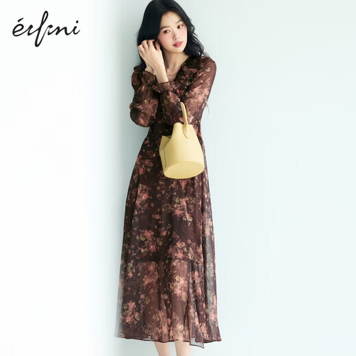 Evely Slim Slanted Seidenstil V-Ausschnitt Rüde vordere Schlitz Design Vielseitiges Kleid 2025 Herbst im Herbststil Herbstfarbstoff vorverkauf [9. September] Release M 100-110jin [Jin entspricht 0,5 kg]