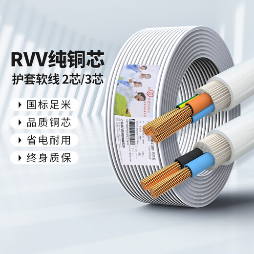 德力西电源线家用电缆23芯15254平方 RVV-3*6白(50米_卷)