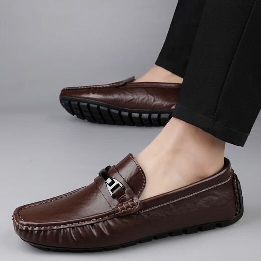Light luxury brand beanie shoes for men in summer new men's genuine leather business British style casual leather shoes daddy driving shoes 9921 brown 40
