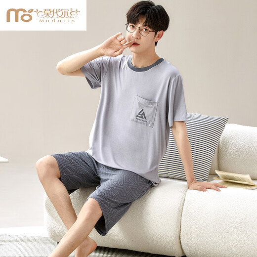 
Modal Men's Pajama Set Summer Short Sleeve Shorts Thin Summer Ice Silk Loose Casual Large Size Home G6623] Modal Shorts-Cool and Breathable 4XL Recommended 180-210Jin [Jin equals 0.5 kg]]