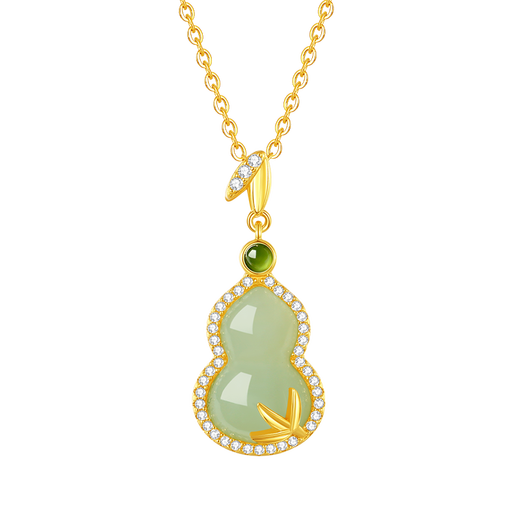 Gin Qianhui 999 sterling silver Hotan jade gourd necklace for women 2025 new light luxury pendant birthday gift for girlfriend and mother Bamboo wishful luck necklace/inlaid with high-quality jasper selected seal grade Hotan jade/with certificate/rose gift box for wife