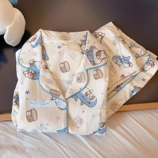 
Aoyou Shark Cat Pajamas Japanese cartoon women's summer thin style internet celebrity student short-sleeved three-piece set home clothes KK-14117 green [high-quality three-piece set] M [Suggested 80-100Jin [Jin equals 0.5 kg]]
