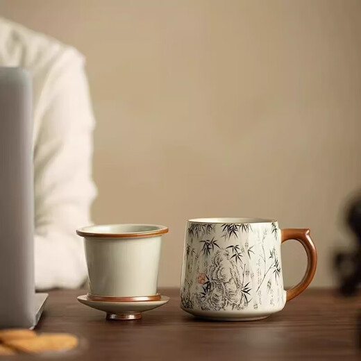Ru Kiln Office Tea Cup Water Cup Ceramic Tea Set Ceramic Liner Tea Water Separator Gift Gift Souvenir Huang Ru Office Cup--Mozhu
