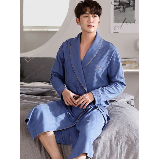 
Fengxi Waffle Bathroom Men's Spring and Autumn Pure Cotton Medium-length Men's Nightgown 2025 New Water-absorbing Integrated Yukata LJ96821 3XL Code [Weight 180-200Jin [Jin equals 0.5 kg]]