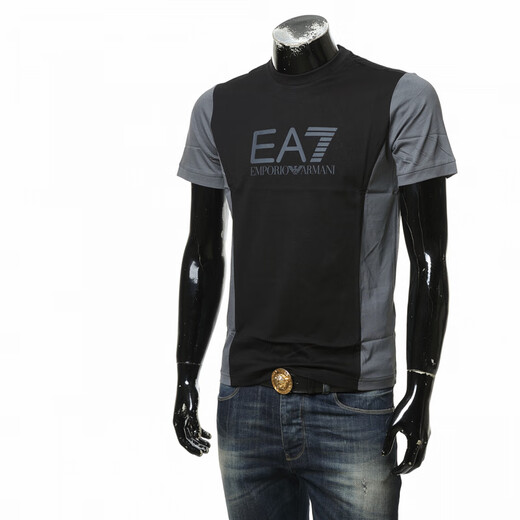 Emporio Armani EA7 Armani Men's Trendy Color Block Round Neck Short Sleeve T-shirt 6DPT23 PJVPZ Khaki 1713 L (Hong Kong Warehouse)
