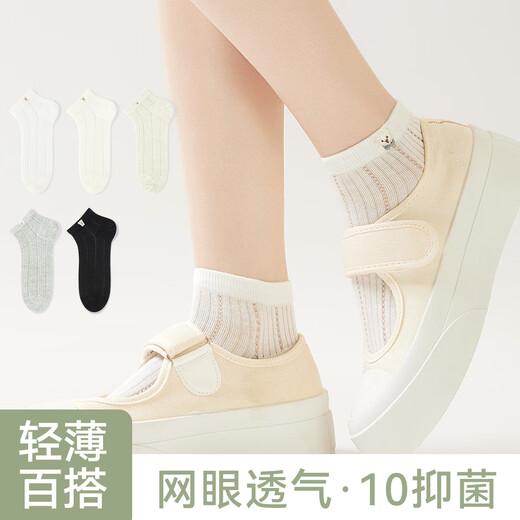 Cat man [Bear embroidered mesh] Women's socks for women in summer thin 10A antibacterial sweat-absorbing and anti-odor socks 5 pairs
