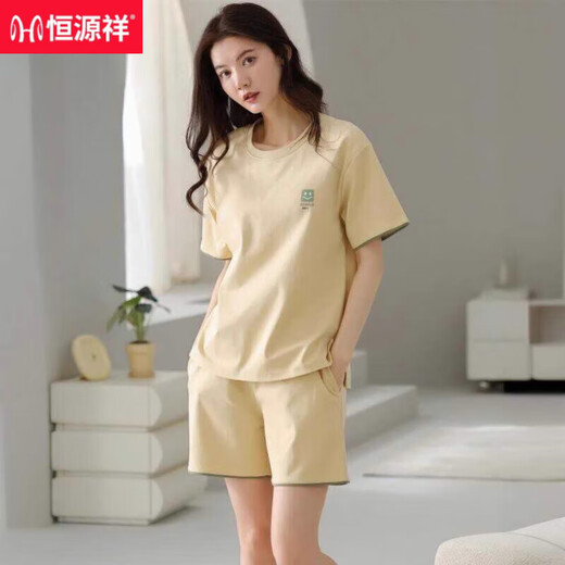 恒源祥睡衣女夏季纯棉短袖短裤简约休闲全棉薄款可外穿家居服套装可外穿 Z9856 M 建议80-100斤