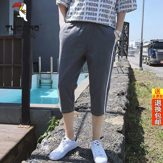Woodpecker Official 2025 Été Nouveau short masculin Pantalon Cropped Style coréen Loose Slim Casual Breeches Mid-Troussers HARREN PANTS 759 BLUE 3XL 140155JIN [Jin est égal à 0,5 kg]