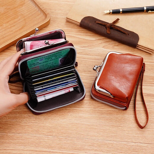 CASA-KUPS card bag wallet two-in-one women's new style small and large capacity key coin hand grocery shopping bag light brown