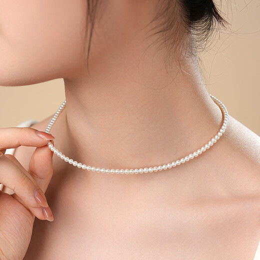 Dara 18K gold freshwater pearl necklace 3-4mm extremely bright light entry necklace for women, versatile birthday gift, practical gift giving