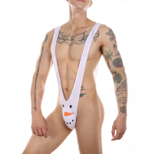 Men's thong cosplay high-cut one-piece thong men's Christmas gay underwear snowman cartoon white one size