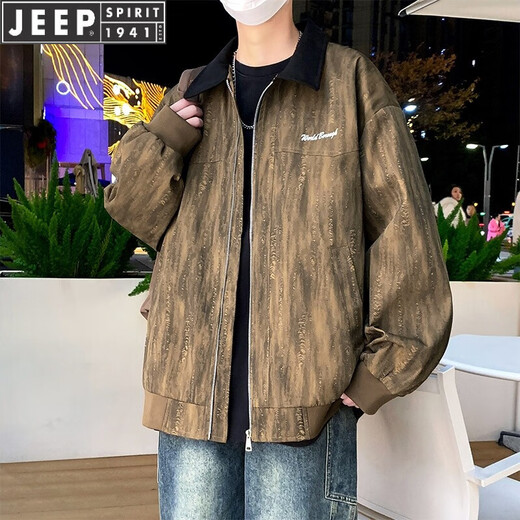 JEEP SPIRIT痞帅工装夹克男2025春秋款潮牌薄款外套中青年宽松褂子 K15832白灰 M