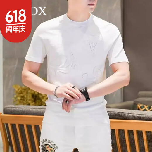 MODX针织冰麻短袖T恤男士新款轻奢冰丝时尚半袖体恤休闲品质男装 9902绿色 M _【90-115斤】