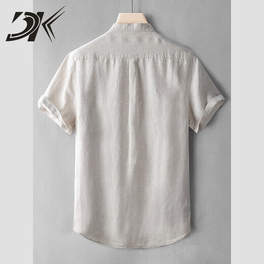 DK brand men's 100% pure linen short-sleeved shirt for men's Chinese stand-up collar summer breathable thin all-seed shirt White XL (suitable for 145~160 Jin [Jin equals 0.5 kg])