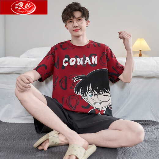 浪莎夏季男士睡衣纯棉短袖短裤薄款卡通可爱青少年大码男生家居服套装 黛美娅-6625 5XL 标准(210-230斤)