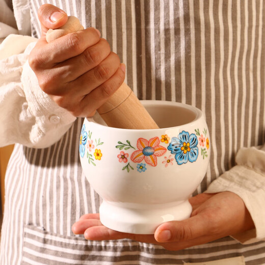 Pottery King ceramic garlic pounder stone mortar manual garlic mortar household smashing jar hand pressed garlic pourer old-fashioned grinder flower