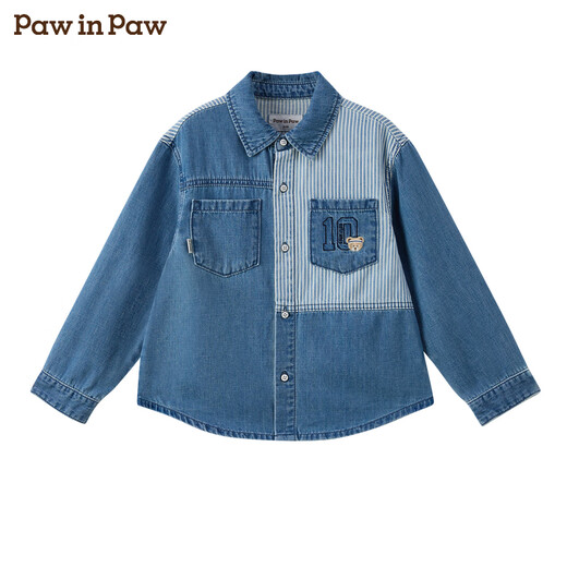 PawinPaw shopping mall same style cartoon bear children's clothing 25 autumn new boys' denim long-sleeved shirt Indigo denim blue/55 120