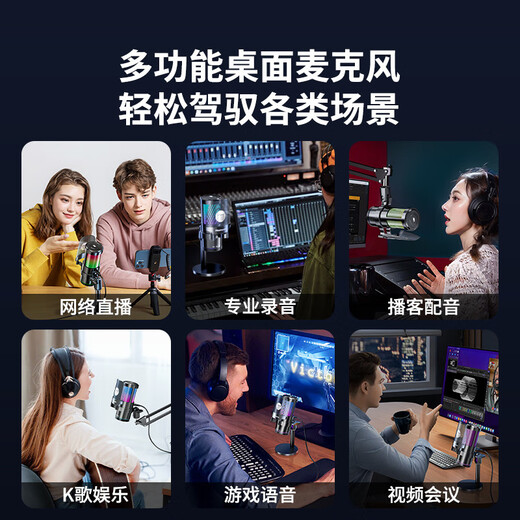Good Shepherd Microphone Computer Desktop Sound Card Live Broadcast Special Desktop Radio Recording Game Noise Reduction Capacitor Mike USB Microphone KM8 Version Cantilever Bracket Universal for Mobile Phones and Computers