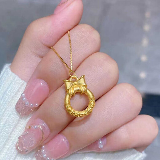 Yingtang Lao Phoenix 999 Gold Store Alluvial Gold Princess Bow Necklace Peace Buckle Pendant Imitation Gold Simulation Wedding Pendant Gold Beads Black Rope 60cm Lao Fengxiang Quality