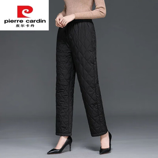 Pierre Cardin 2024 Winter Down Cotton Pants Women's Thickened Middle-aged and Elderly Loose Outerwear Slim High Waisted Versatile Straight Leg Mom Pants Khaki XL 115-130Jin Jin is equal to 0.5 kg