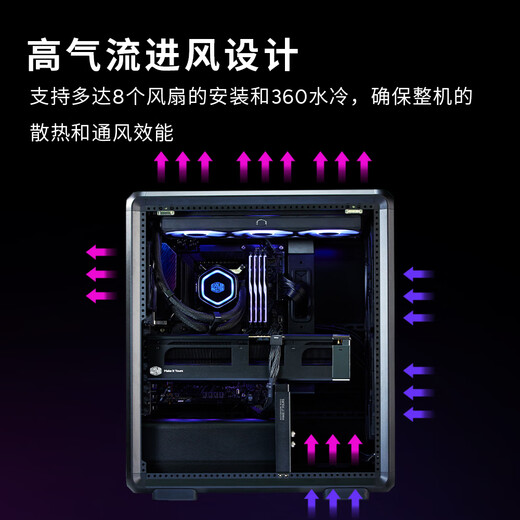 酷冷至尊（CoolerMaster）MF500 Mesh黑色 EATX电脑机箱 双20cmARGB风扇/铝质型材/玻璃侧板/支持CPUGPU双水冷/独立显卡支架