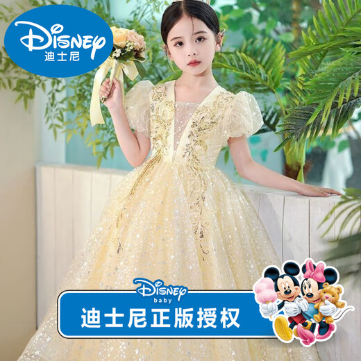 迪士尼女童连衣裙夏装2025年新款夏季儿童礼服公主裙洋气演出服裙子婚礼 品牌香槟色 829长款 140