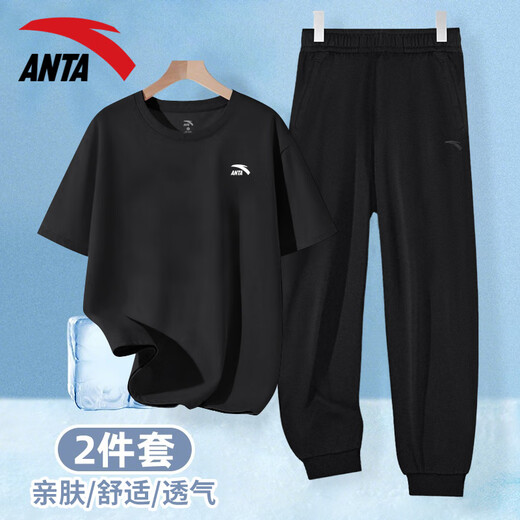 Anta Casual Sports Set para mujeres 2025 Summer Nuevo algodón de algodón Camiseta de manga corta pantalones Sportswear suelto set [set] -5 yocao verde m/165